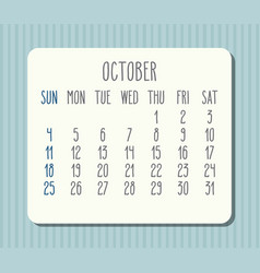 October Year 2020 Monthly Calendar