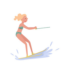 Woman Riding Waterski Extreme Water Sport Cartoon