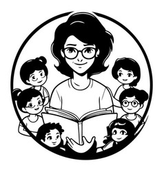 A Teacher Reading A Book With Her Children In The