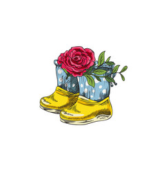 Rubber Welly Boots With A Rose Hand-drawn