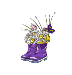 Cute Kids Welly Boots With Spring Flowers Inside