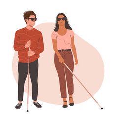 Blind People In Dark Glasses Standing With A Cane