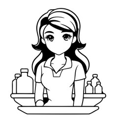 Cute Nurse In Uniform Holding Tray With Medicines