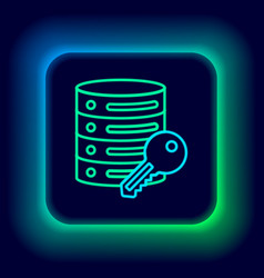 Glowing Neon Line Server Security With Key Icon