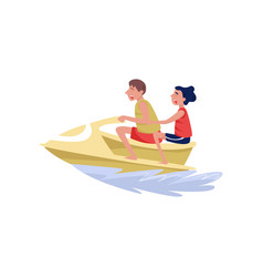 Young Man And Woman Riding On Water Jetski