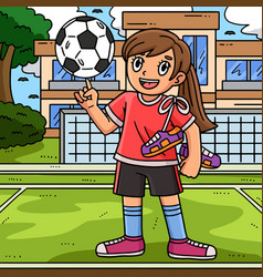 Soccer Girl Carrying Shoes Colored Cartoon