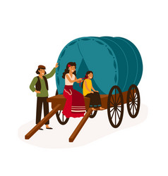 Gypsy Family Sitting On Wagon Flat