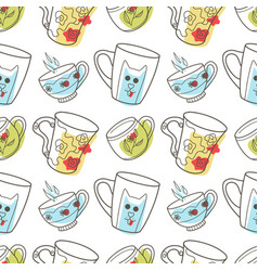 Seamless Pattern On The Fun Cups For Tea