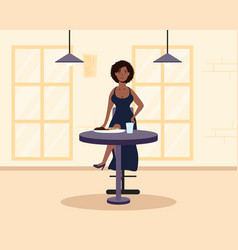 Young Afro Woman Dinning In Restaurant Character