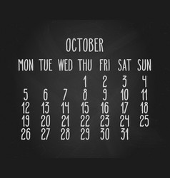 October Year 2020 Monthly Black Chalkboard