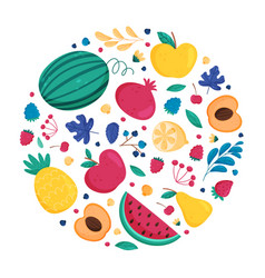 Fruit And Leaves Round Composition Design