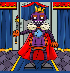 Robot With Crown And Scepter Colored Cartoon