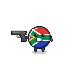 Cute South Africa Flag Character Shoot With A Gun