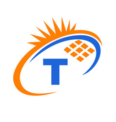 Letter T Inside Solar Cell Or Solar Panel Energy