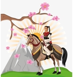 Samurai And Horse Cartoon Design