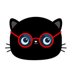 Black Cat Face Head Wearing Red Round Shape