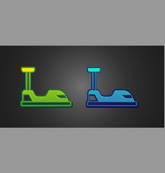 Green And Blue Bumper Car Icon Isolated On Black