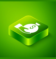 Isometric Money Bag Icon Isolated On Green