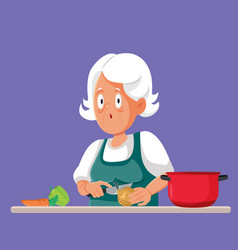 Surprised Senior Woman Cutting An Onion