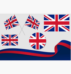 Set Of United Kingdom Flags In Different Designs