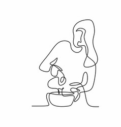 Woman Baking Cooking One Single Line Drawing