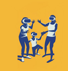 Family Wearing Vr Glasses Working With Hands