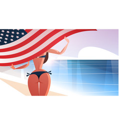 Girl In Bikini Holding Waving Usa Flag 4th July