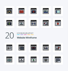 20 Website Wireframe Line Filled Color Icon Pack