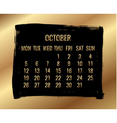 October Year 2020 Monthly Golden Calendar