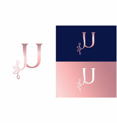 Rose Gold Nature Leaf Crown Beauty Logo Letter U