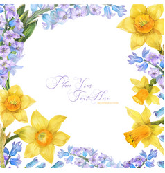 Spring Watercolor Frame With Daffodil And Hyacinth