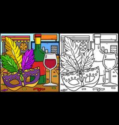 Mardi Gras Mask And Wine Coloring