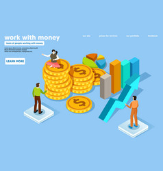 People In Flat Isometric Style Working With Money