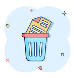 Trash Bin With Document Icon In Comic Style Paper