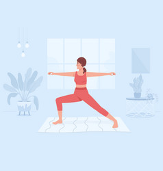 Woman Practicing Yoga At Home Flat Color