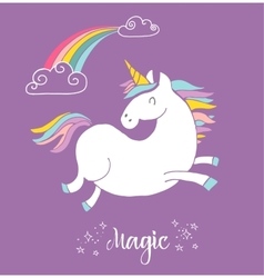 Cute Magic Unicon And Rainbow Poster Card