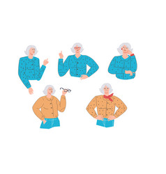 Elderly Grey-haired Woman Character With Various