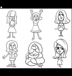 Cartoon Girls And Women Comic Characters Set