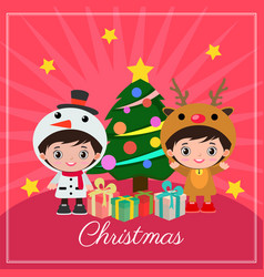 Cute Christmas Card With Children Costume