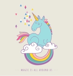 Cute Magic Unicon And Rainbow Poster Card