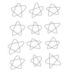 Set Of Continuous Line Stars In Hand Drawn Doodle