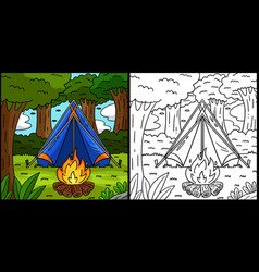 Camping Tent And Bonfire Coloring