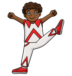 Cheerleader Boy Raising One Leg Cartoon Clipart