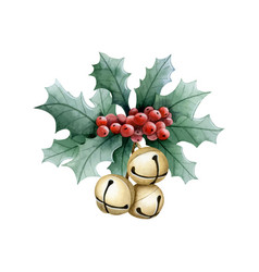 Christmas Holly Plant With Gold Jingle Belles