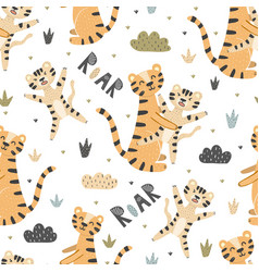 Cute Tigers Mother And Baby Seamless Pattern