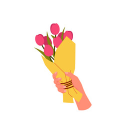 Hand Holding Spring Bouquet With Flowers Arm