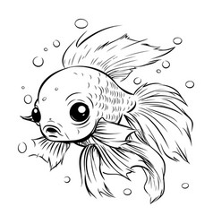 Black And White Cartoon Of Goldfish Fish