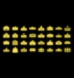 Parliament Building Icons Set Neon