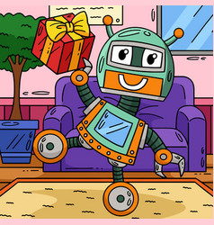 Robot With A Present Colored Cartoon