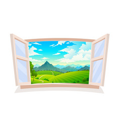 Open Window View From Wooden